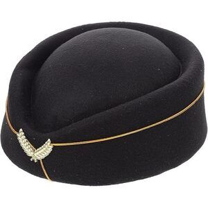 8942 1pcs Black Felt Stewardess Pillbox Hat- Flight Attendant Uniform Cap